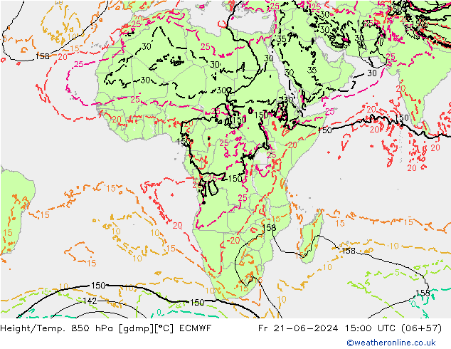 Hoogte/Temp. 850 hPa ECMWF vr 21.06.2024 15 UTC