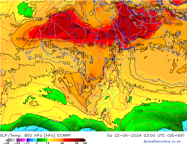 SLP/Temp. 850 hPa ECMWF sáb 22.06.2024 03 UTC