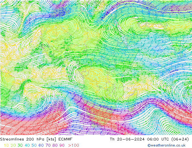 Streamlines 200 hPa ECMWF Th 20.06.2024 06 UTC