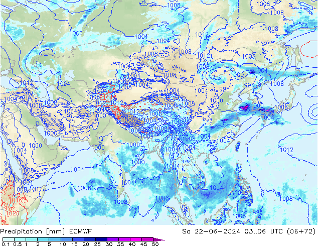 Srážky ECMWF So 22.06.2024 06 UTC