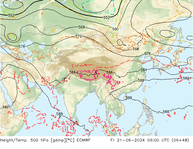 Height/Temp. 500 hPa ECMWF Fr 21.06.2024 06 UTC