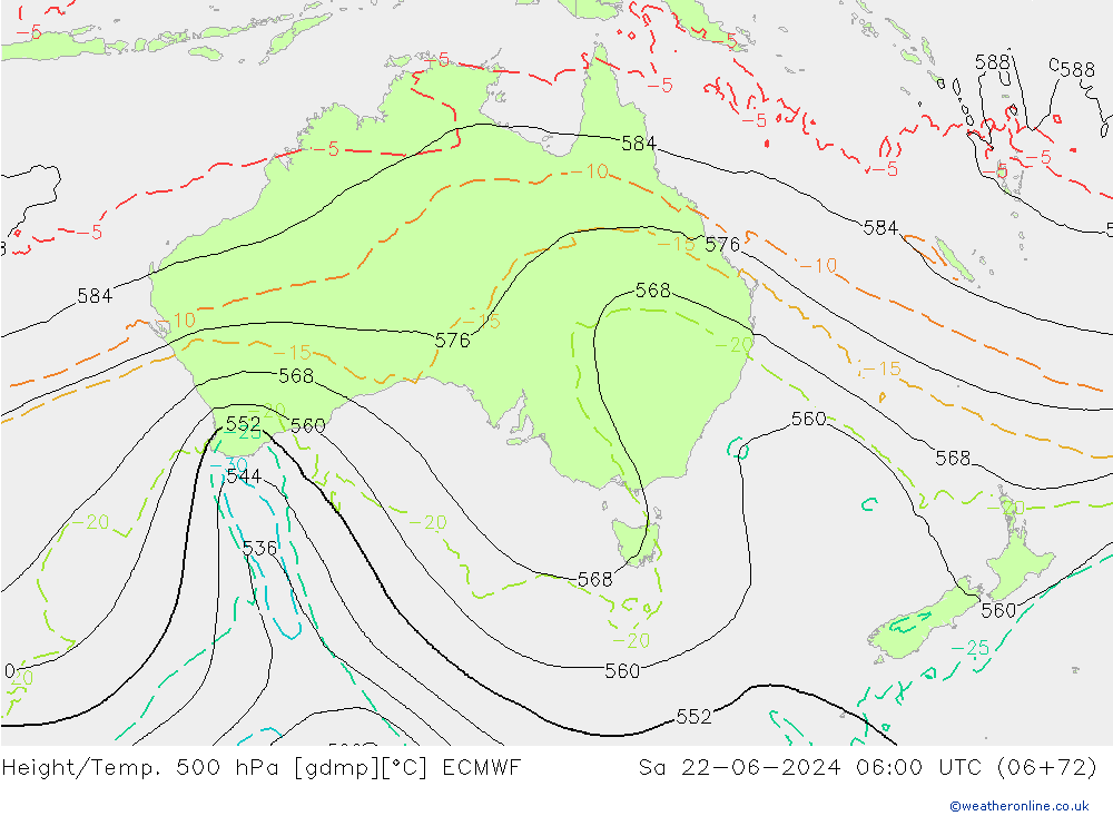 Yükseklik/Sıc. 500 hPa ECMWF Cts 22.06.2024 06 UTC