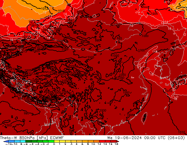 Theta-W 850hPa ECMWF 星期三 19.06.2024 09 UTC