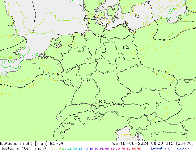 Isotachen (mph) ECMWF wo 19.06.2024 06 UTC