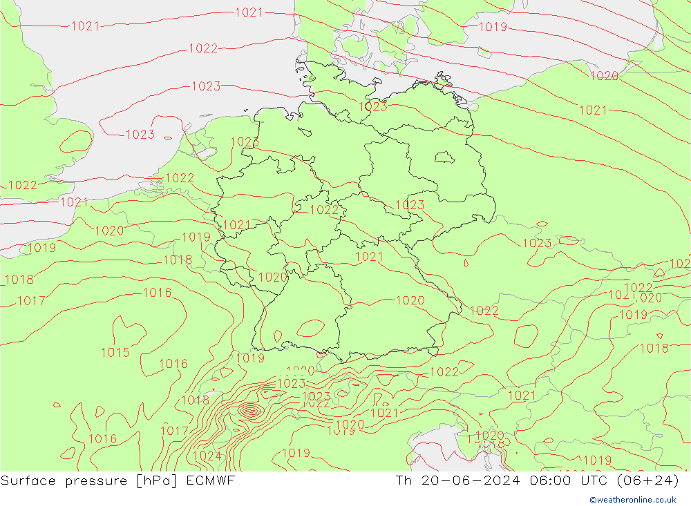 Bodendruck ECMWF Do 20.06.2024 06 UTC