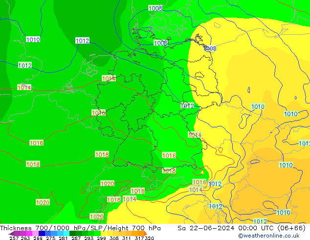 Thck 700-1000 hPa ECMWF sam 22.06.2024 00 UTC