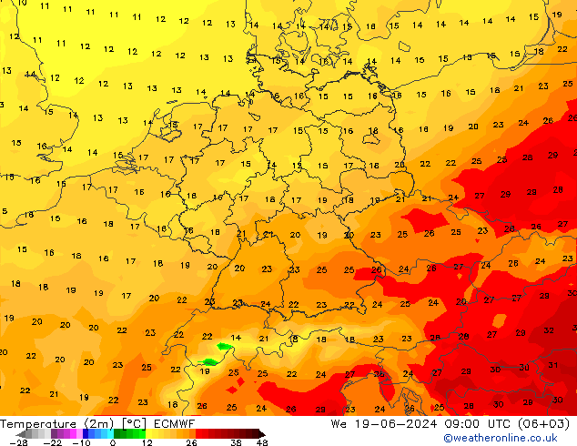 Temperature (2m) ECMWF We 19.06.2024 09 UTC