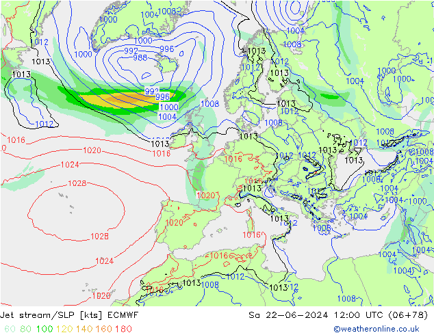 Jet Akımları/SLP ECMWF Cts 22.06.2024 12 UTC