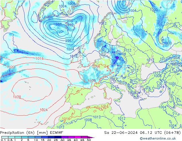 Z500/Rain (+SLP)/Z850 ECMWF sáb 22.06.2024 12 UTC