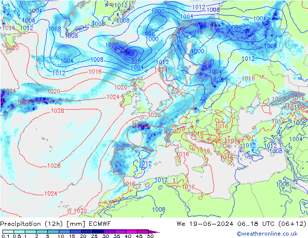 Precipitação (12h) ECMWF Qua 19.06.2024 18 UTC