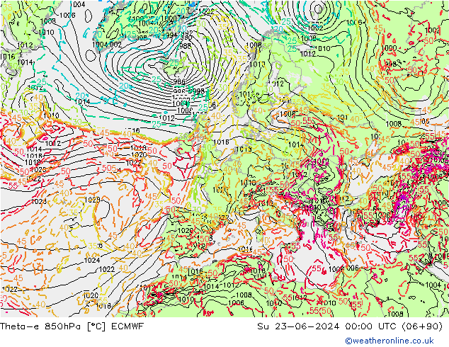 Theta-e 850hPa ECMWF Ne 23.06.2024 00 UTC