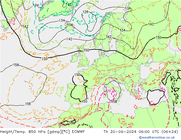 Height/Temp. 850 hPa ECMWF Th 20.06.2024 06 UTC