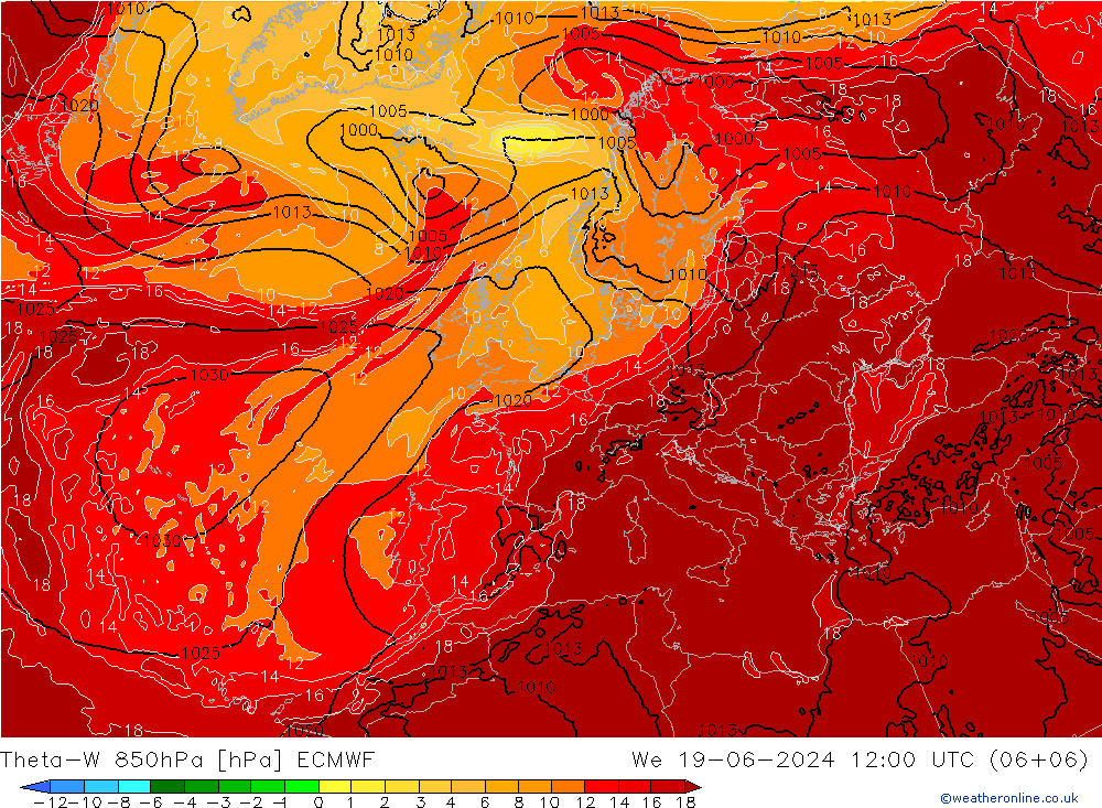 Theta-W 850hPa ECMWF  19.06.2024 12 UTC