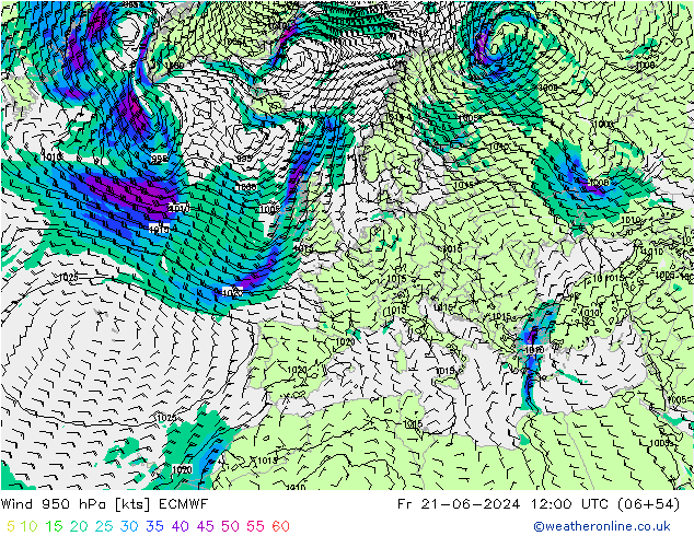 Vent 950 hPa ECMWF ven 21.06.2024 12 UTC