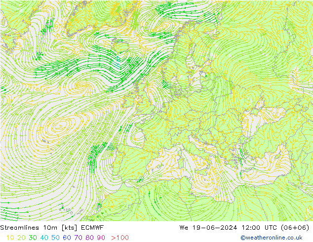风 10m ECMWF 星期三 19.06.2024 12 UTC