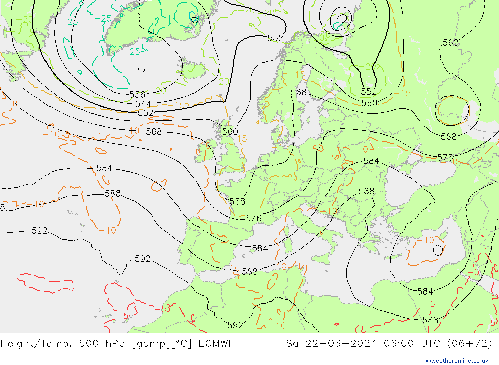 Z500/Rain (+SLP)/Z850 ECMWF сб 22.06.2024 06 UTC