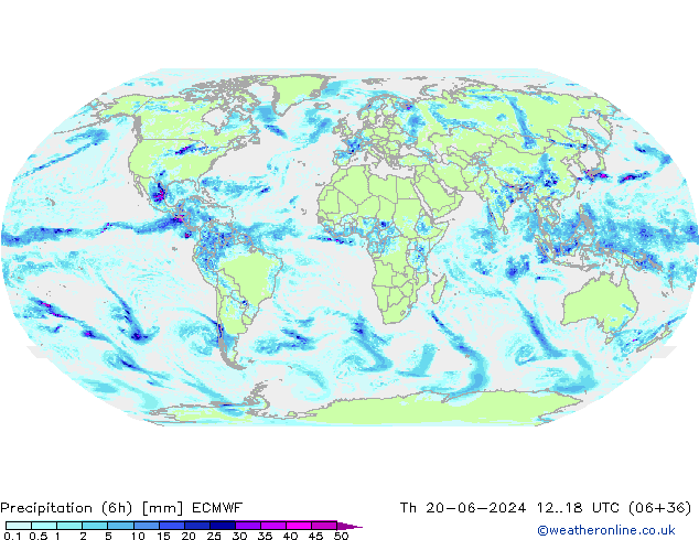 Precipitation (6h) ECMWF Th 20.06.2024 18 UTC