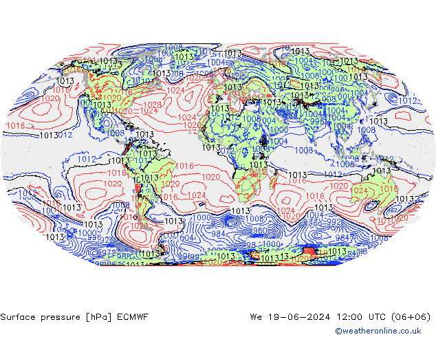 Bodendruck ECMWF Mi 19.06.2024 12 UTC