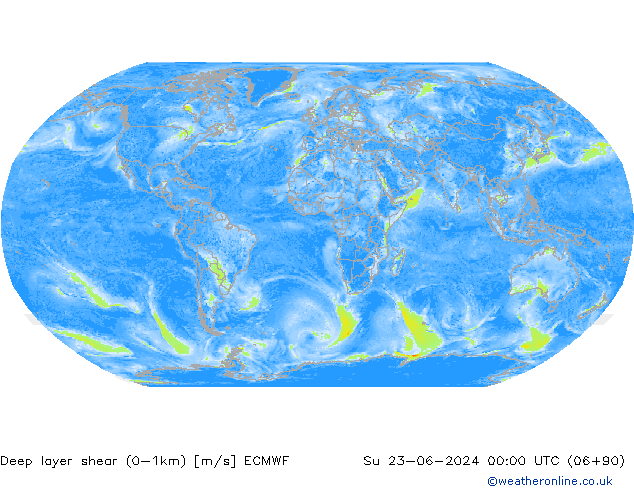 Deep layer shear (0-1km) ECMWF Su 23.06.2024 00 UTC