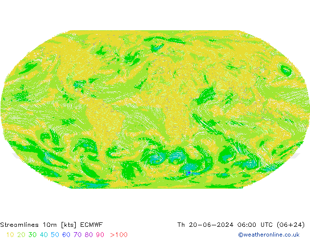 Linea di flusso 10m ECMWF gio 20.06.2024 06 UTC