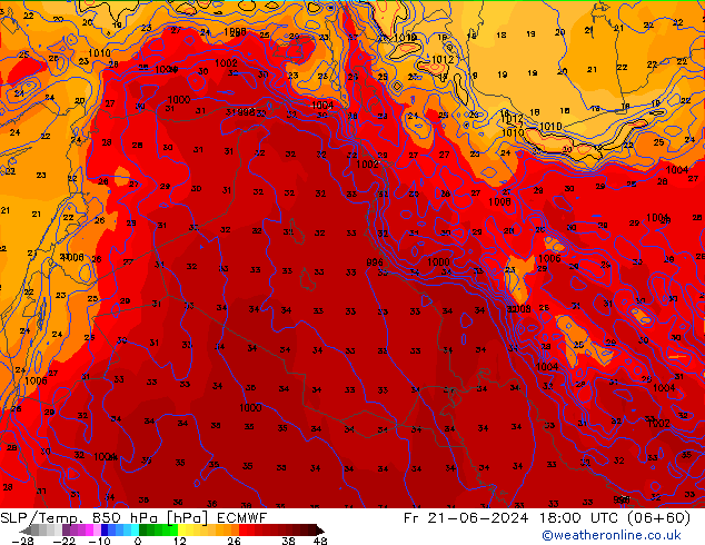 SLP/Temp. 850 hPa ECMWF ven 21.06.2024 18 UTC