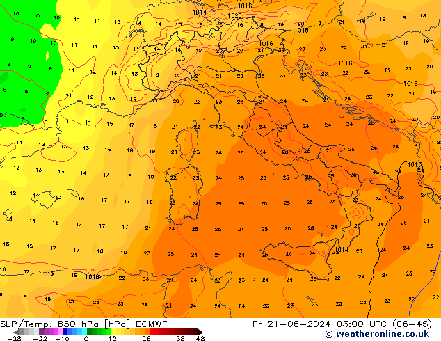 SLP/Temp. 850 hPa ECMWF Fr 21.06.2024 03 UTC