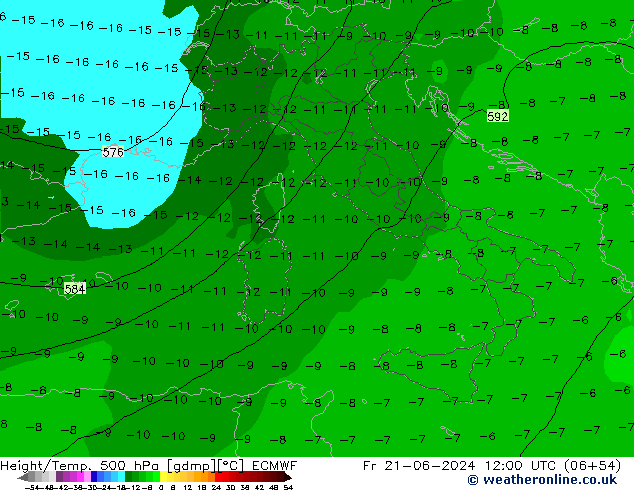 Z500/Rain (+SLP)/Z850 ECMWF Pá 21.06.2024 12 UTC