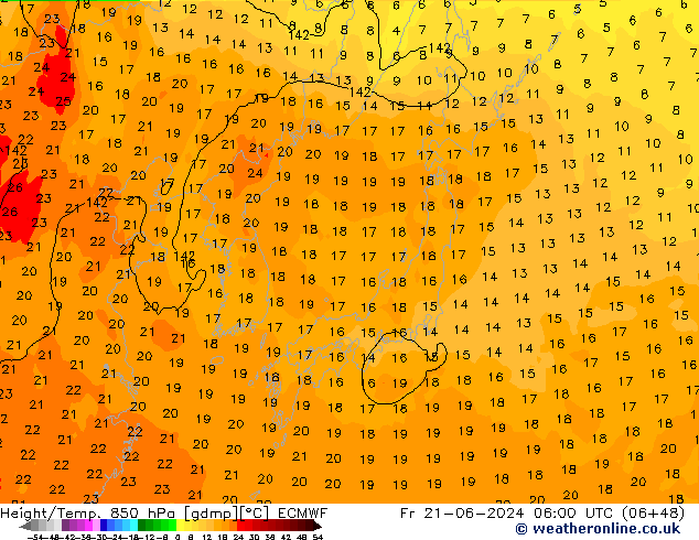 Z500/Rain (+SLP)/Z850 ECMWF Fr 21.06.2024 06 UTC