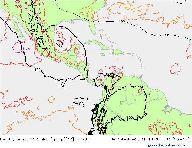 Height/Temp. 850 hPa ECMWF We 19.06.2024 18 UTC