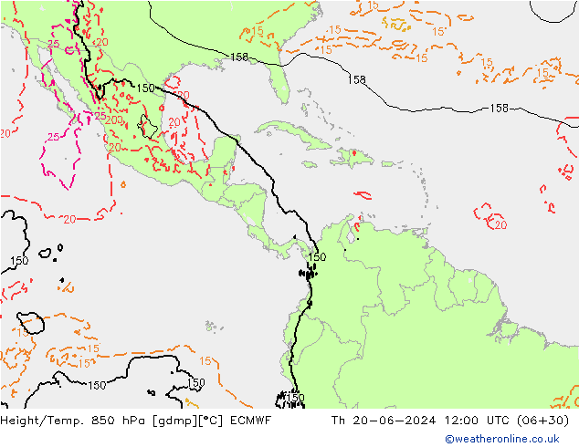 Height/Temp. 850 hPa ECMWF gio 20.06.2024 12 UTC