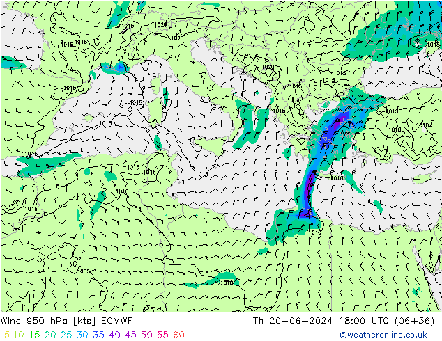 Vento 950 hPa ECMWF Qui 20.06.2024 18 UTC