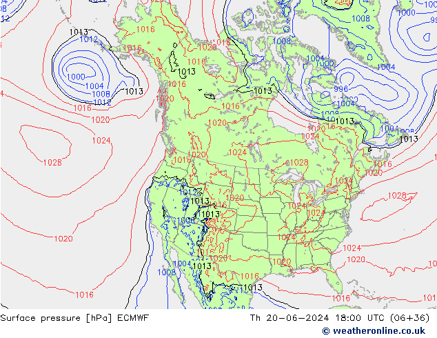 Surface pressure ECMWF Th 20.06.2024 18 UTC