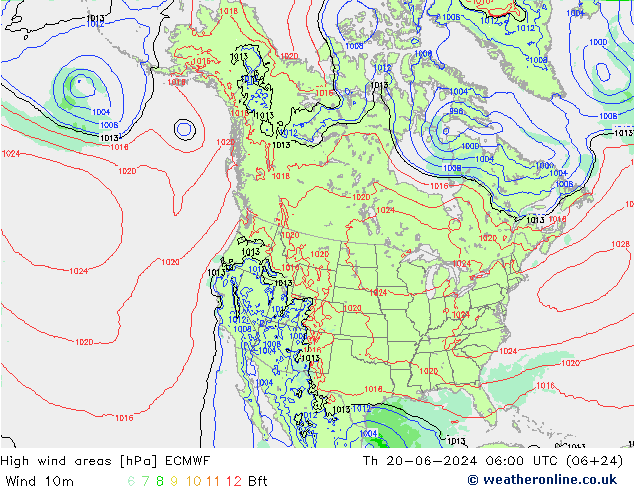 High wind areas ECMWF 星期四 20.06.2024 06 UTC