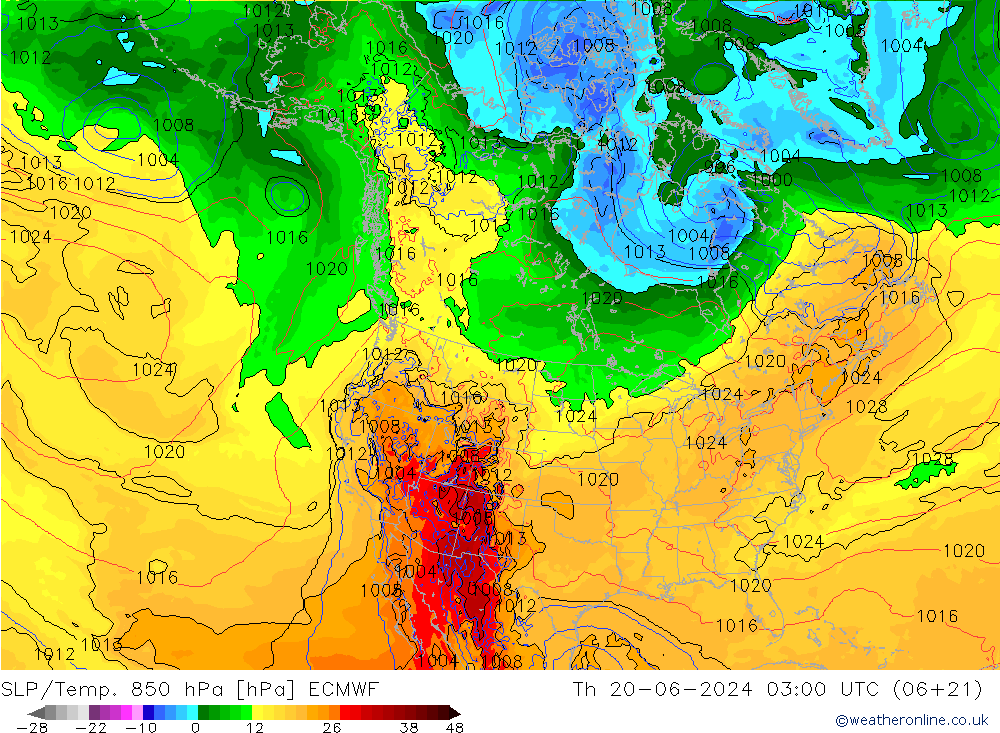 SLP/Temp. 850 hPa ECMWF do 20.06.2024 03 UTC