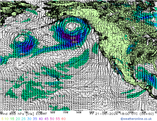 Rüzgar 850 hPa ECMWF Cu 21.06.2024 18 UTC