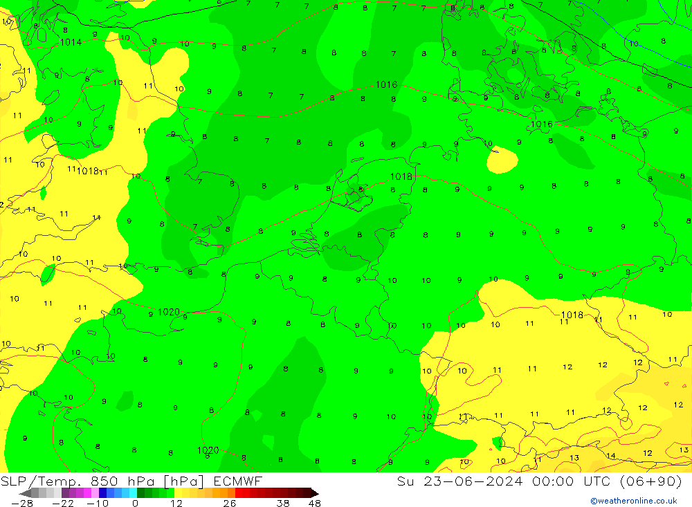 SLP/Temp. 850 hPa ECMWF Dom 23.06.2024 00 UTC