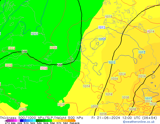 Schichtdicke 500-1000 hPa ECMWF Fr 21.06.2024 12 UTC