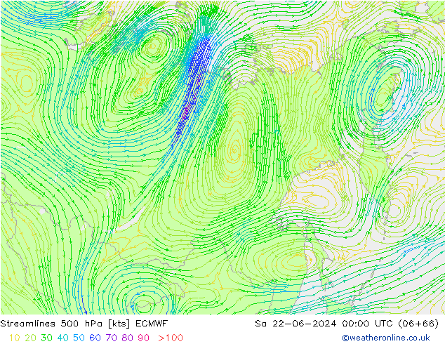 Línea de corriente 500 hPa ECMWF sáb 22.06.2024 00 UTC