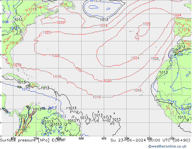 Atmosférický tlak ECMWF Ne 23.06.2024 00 UTC