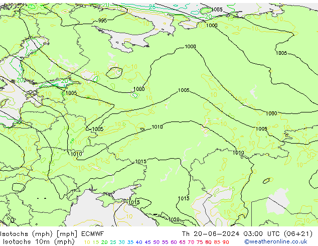 Eşrüzgar Hızları mph ECMWF Per 20.06.2024 03 UTC
