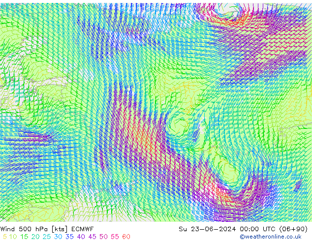 Vento 500 hPa ECMWF Dom 23.06.2024 00 UTC