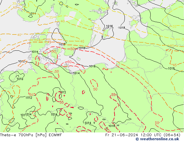Theta-e 700hPa ECMWF Fr 21.06.2024 12 UTC