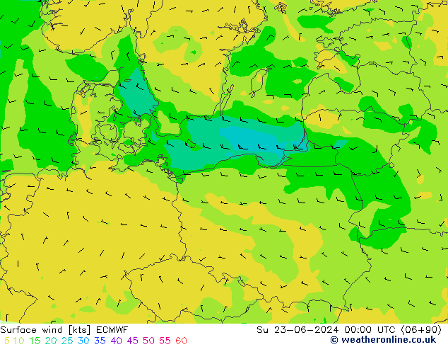 Surface wind ECMWF Su 23.06.2024 00 UTC