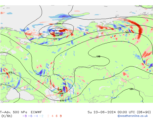 T-Adv. 500 hPa ECMWF dom 23.06.2024 00 UTC