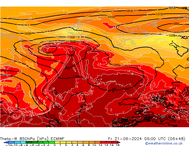 Theta-W 850hPa ECMWF vie 21.06.2024 06 UTC