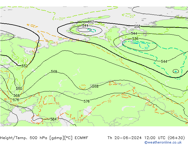 Z500/Rain (+SLP)/Z850 ECMWF Th 20.06.2024 12 UTC