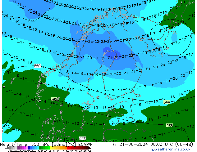 Z500/Rain (+SLP)/Z850 ECMWF Fr 21.06.2024 06 UTC