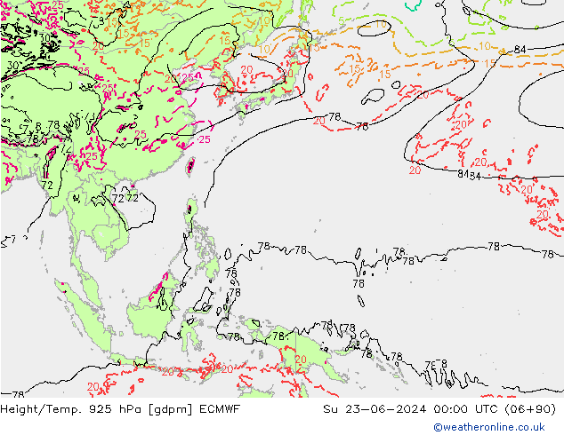 Yükseklik/Sıc. 925 hPa ECMWF Paz 23.06.2024 00 UTC