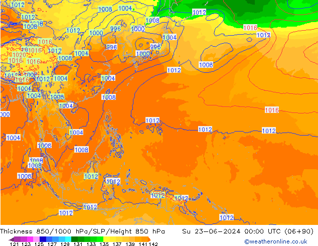 850-1000 hPa Kalınlığı ECMWF Paz 23.06.2024 00 UTC