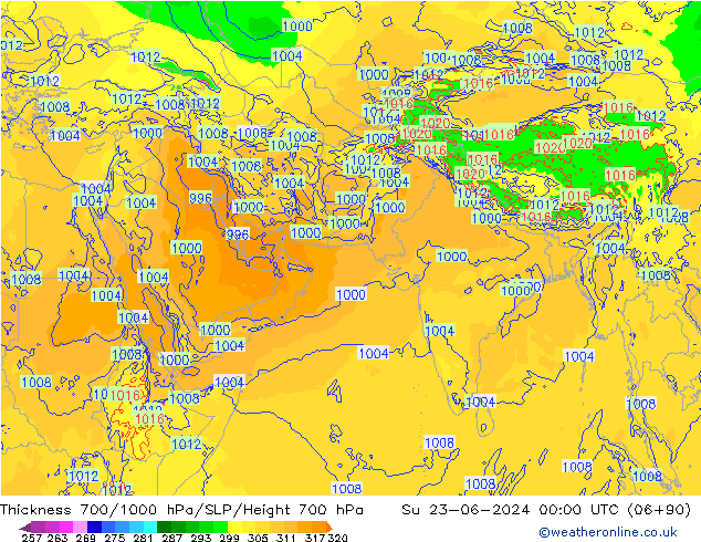 700-1000 hPa Kalınlığı ECMWF Paz 23.06.2024 00 UTC